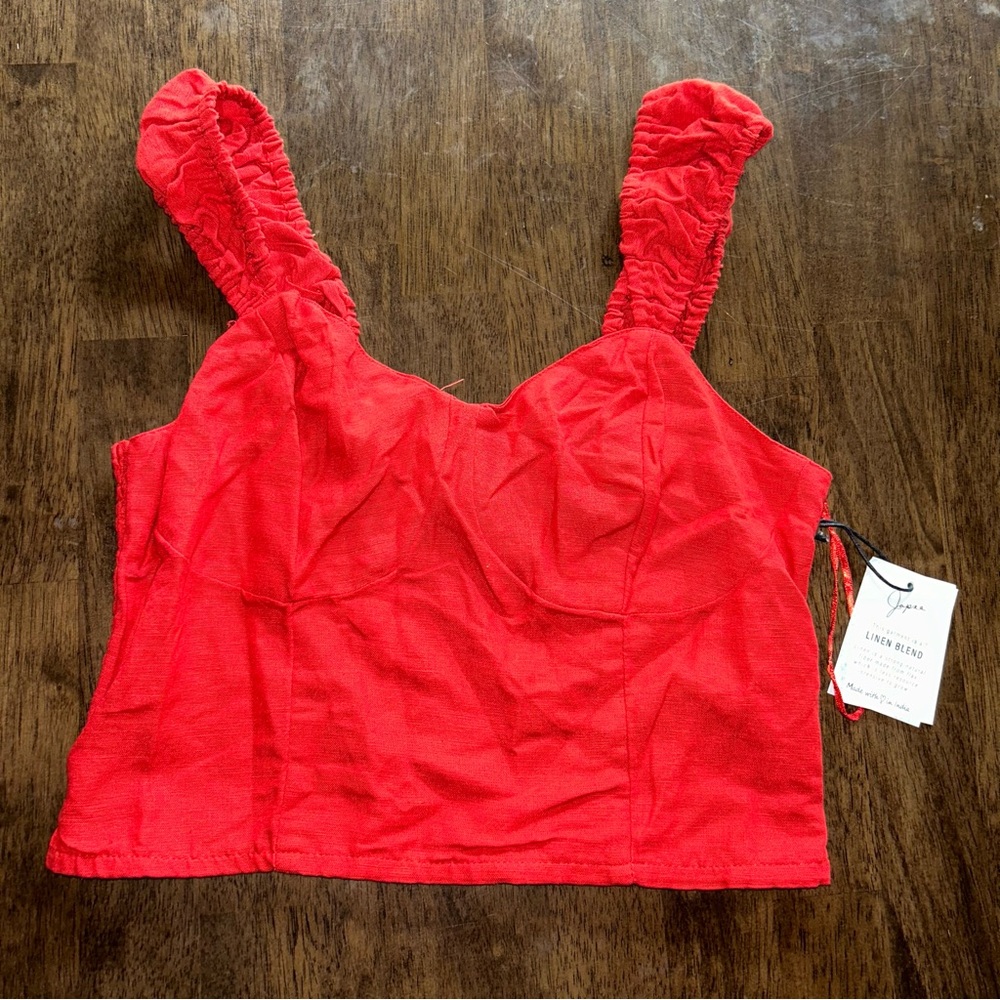 JAPNA nwt red linen blend crop top womans Large